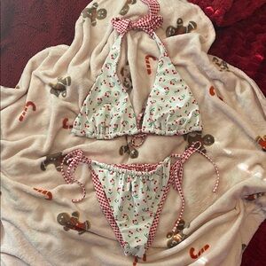 Reversible Cherry and Red Gingham Bikini Swimsuit Set